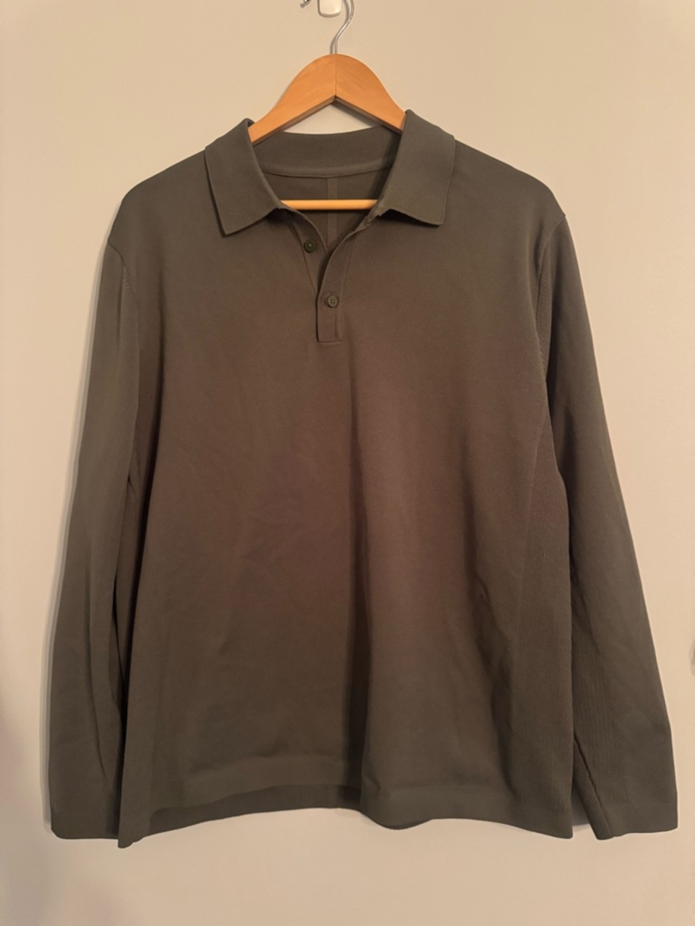 Lululemon Long-Sleeve Lightweight Polo Shirt in Olive Green Mens Athletic Casual
